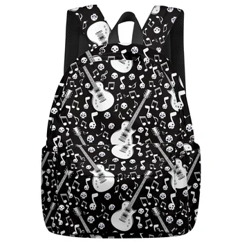 

New Boys Girls School Bookbag Skull Musical Note Guitar Casual Travel Simple Backpack Men and Women Backpack