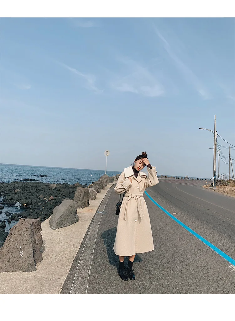 Шерстяная куртка в елочку для фотосессии осенне-зимняя куртка средней длины в Корейском стиле свободного кроя с воротником из кроличьего меха