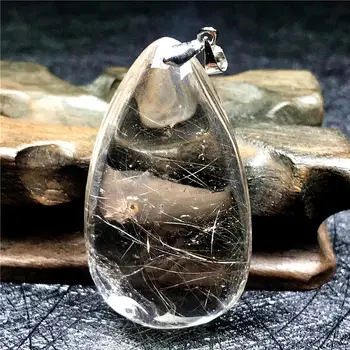 

Natural Gold Hair Rutilated Necklace Pendant For Woman Lady Man 47x27x16mm Beads Gemstone Silver Crystal Fashion Jewelry AAAAA