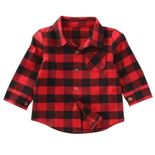 Emmaaby/Милая осенняя одежда для маленьких мальчиков и девочек красная рубашка в клетку с длинными рукавами Топы, Блузки Повседневная блуза на пуговицах, одежда От 1 до 7 лет
