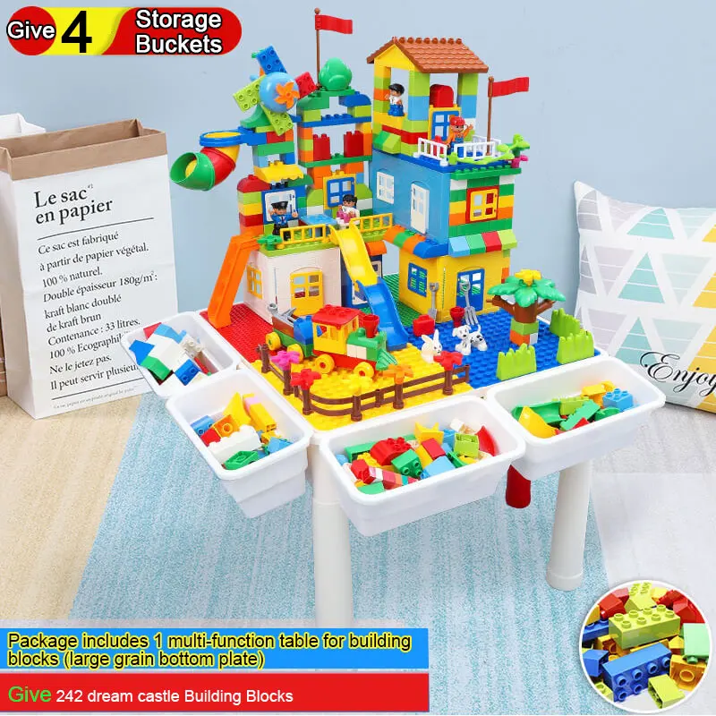

Multi-function Table for Building Blocks Give 242 Dream Castle Building Blocks 4 Storage Buckets Children's Puzzle Study Table