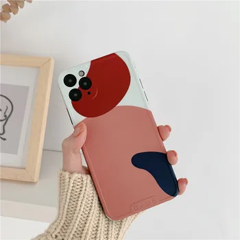 

Art Colorblock Geometry Soft Cases For ip X XR XS Max Capa Red Phone Case For ip 11 Pro Max 7 8 plus Pink Back Cover