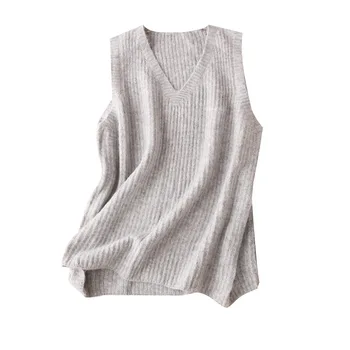 

Casual V-Neck Sweater Vest Sleeveless Women Sweater and Pullovers 2020 Autumn Winter Warm Knitted Sweater for Women