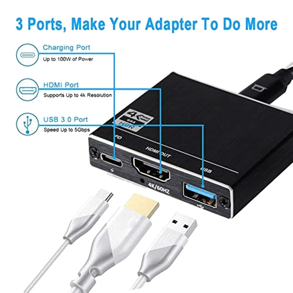 3 в 1 type C концентратор USB C к HDMI 4K 100W USB-C PD