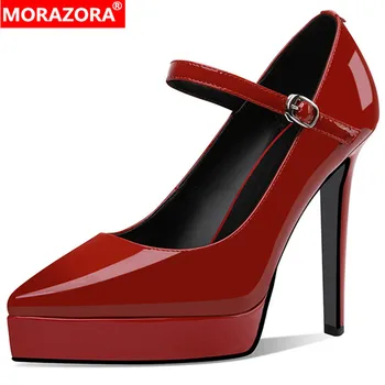 

MORAZORA 2020 newest party wedding shoes women pumps top quality patent leather buckle sexy thin high heel platform shoes woman
