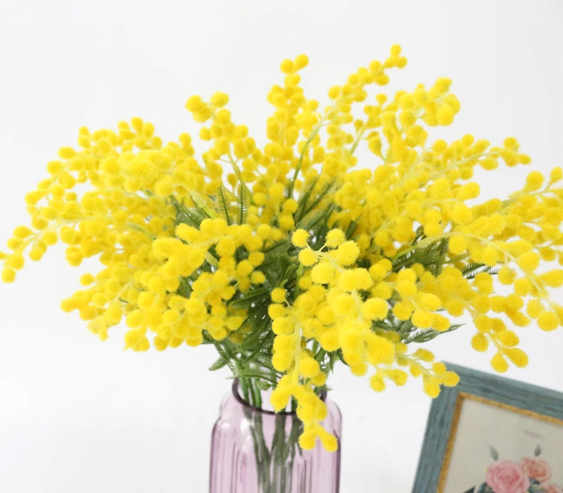 JAROWN Artificial Acacia Yellow Mimosa Plush Pudica Fake Silk Flower Wedding Party Decor Red Bean Plant Home Decor (1)