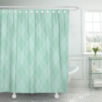 

Check Mint Green Argyle Plaid Pattern Checkerboard Checkered Diamond Shower Curtain Waterproof 72 x 72 Inches Set with Hooks