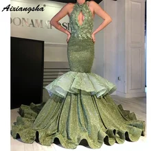 Светло-зеленые мусульманские Вечерние платья Русалка Кружева исламский Дубай Кафтан Саудовская Арабский блесток сексуальное вечернее платье для выпускного вечера