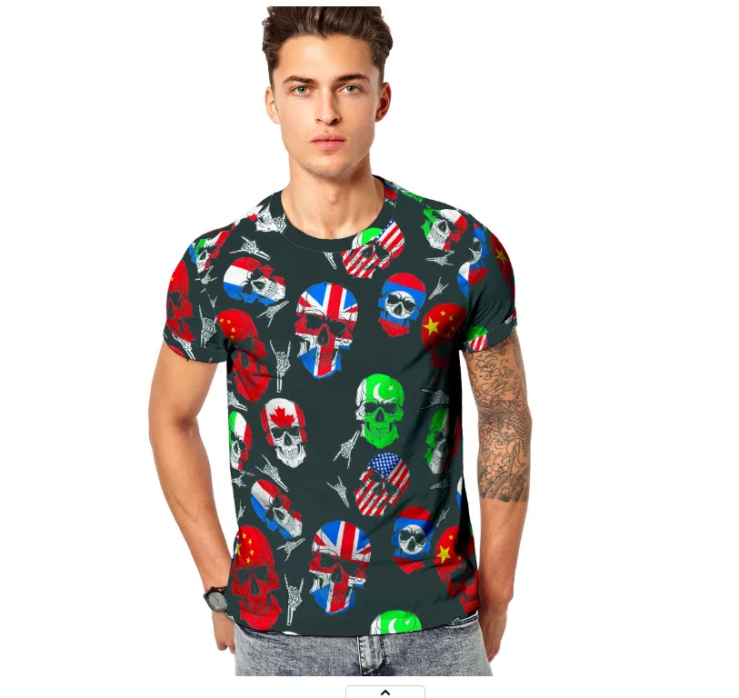 

2019 Summer Short Sleeve Tide Streetwear Skulls T Shirt Men Digital Printing Modal Cotton Round Neck Camisetas De Verano Hombre