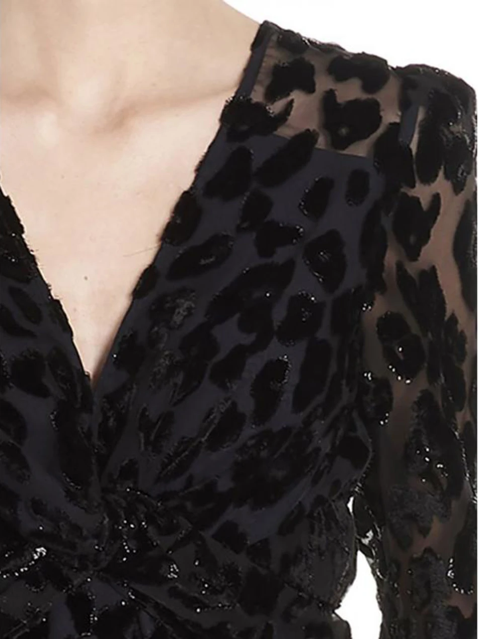 Зимняя женская модная сексуальная сетчатая рубашка с принтом, v-образный вырез, длинный рукав, завышенная талия, асимметричная кружевная рубашка