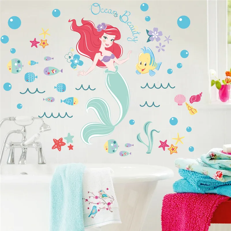 Disney Mermaid Fairy Wall Decals Kids Rooms Bathroom Home Decor Underwater Bubble Fish Wall Stickers Mural Art DIY Poster Disney Mermaid Fairy Wall Decals Kids Rooms Bathroom Home Decor Underwater Bubble Fish Wall Stickers Mural Art DIY Poster