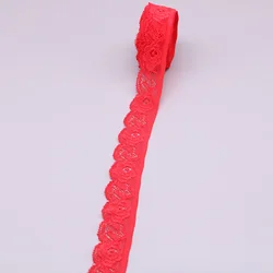 White Embroidered Elastic Lace Ribbon - 10 Yards of 25mm Trim for Sewing, Crafts, and Garment Accessories (Red)