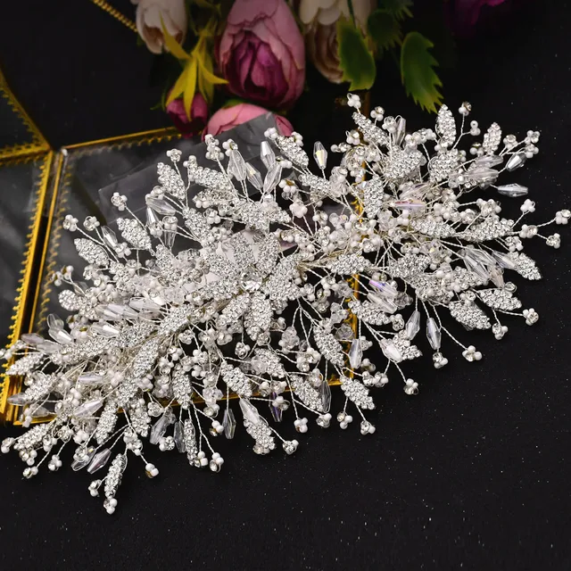 Silver Gold Flower Bride Headwear Women Headband Wedding Hair Jewelry Rhinestone Bridal Hair Ornament Bridal Hair Clip for Bride H377-S