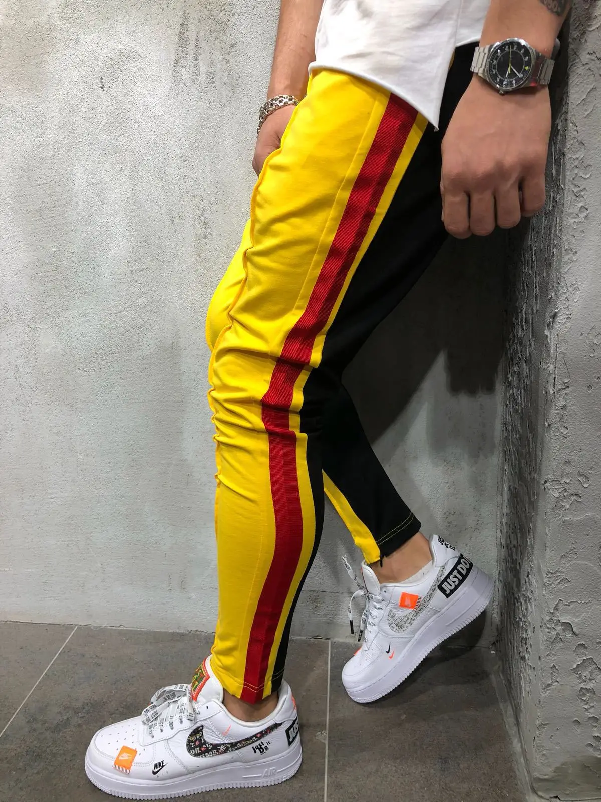 

'Muscle Brother Color Hip-hop Little Foot Hot Style Men's Tether Casual Track Pants Full Length Pencil Pants