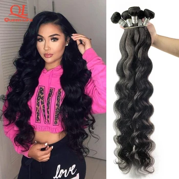 

Queenlife Body Wave Bundles Brazilian Hair Weave Bundles 100% Human Hair Bundles 1/3/4 Pieces 30 32 34 34 38 40 Inches Remy Hair