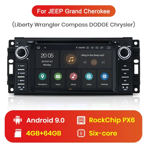 Junsun Android 9,0 4G+ 64G DSP Автомобильный мультимедийный радио плеер для Jeep Cherokee Grand Compass Wrangler gps навигация 1Din DVD - Цвет: 4GB - 64GB