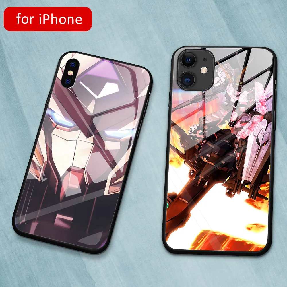 Чехол для iphone 12 из Аниме Gundam жесткая задняя крышка закаленного стекла iPhone 6 6S 7 8 plus