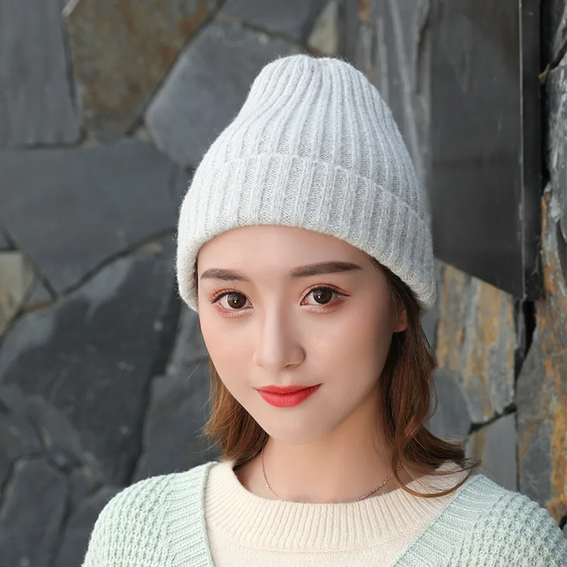 Fashion winter hat mohair male lady curling knit hat outdoor travel Unisex windproof warm wool knit hat