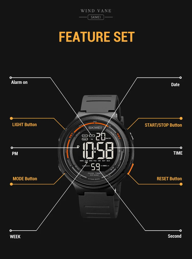 SKMEI Brand Sports Watches Men Women Waterproof Chrono Alarm Digital Wristwatches LED Countdown Student Clock Reloj Hombre