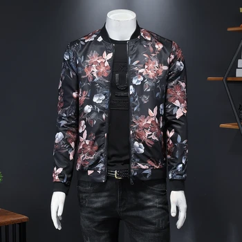 

Retro Art Flower Printed Jacket Men Big Size Zipper Bomber Jacket Men Jaqueta Masculina 2020 Fashion Party Floral Jacket 5XL