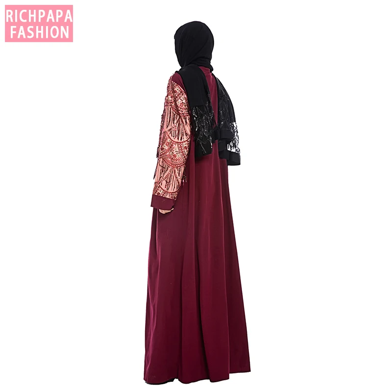 Зимнее кисточки Abaya турецкий хиджаб мусульманское кимоно Макси платье