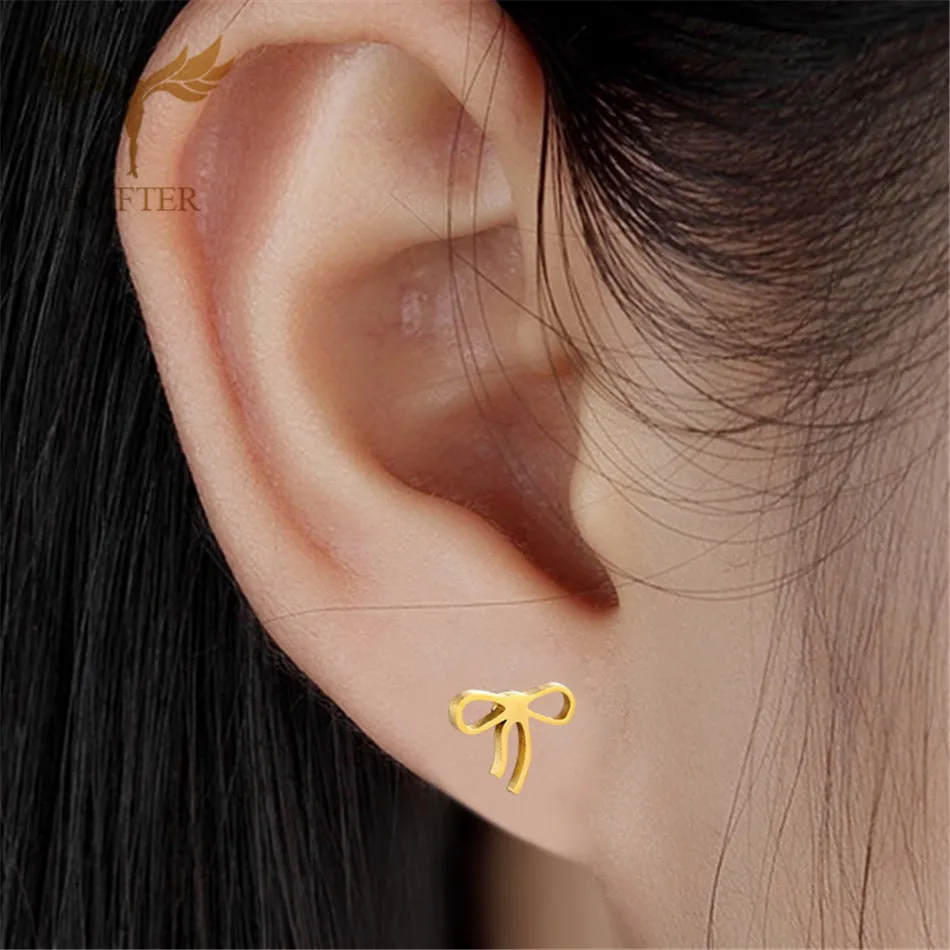 Bohemia Bowknot Earrings for Girl Women Bow Rosette Design Style Ear Studs Stainless Steel Earings Wholesale 12 Pairs Pack Gifts 2