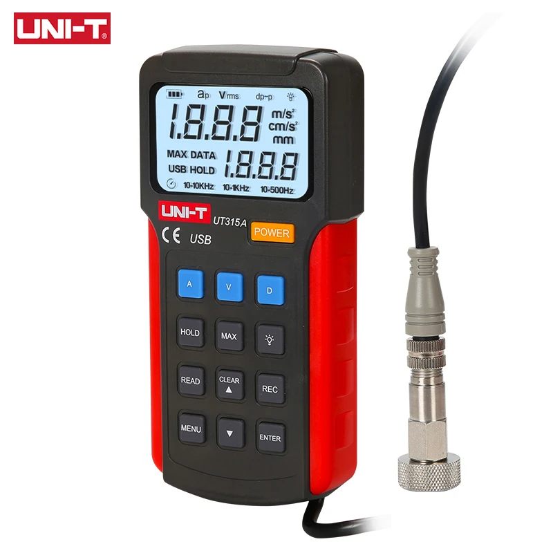 UNI-T UT315A Digital Vibration Testers Vibration Acceleration Velocity Displacement Measurement USB Connect PC Soft afbeelding