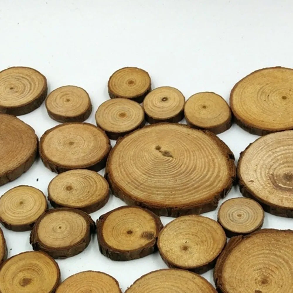 

30pc Original Ecology DIY Nature Pine Wood Chip Handmake Craft With Tree Bark Log Discs Polished Base Party Painting Decoration