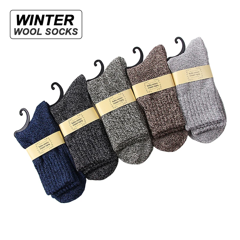 New 5 Pair/Lot Men's Wool Socks Stripe Casual Calcetines Hombre Thick Cotton Socks Winter Warm Socks Male High Quality photo