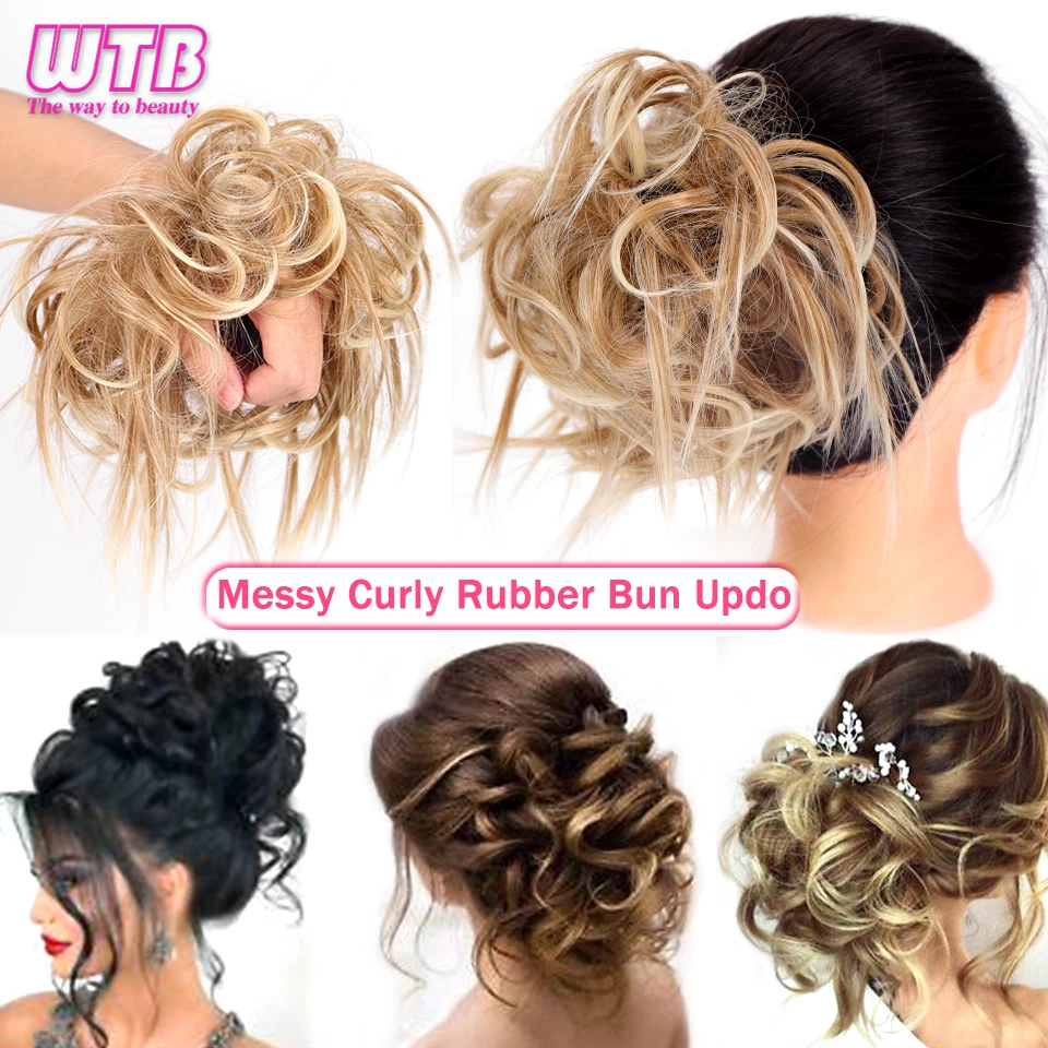 

WTB Short Curly Messy Chignon for Women Synthetic Donut Bun Hairpieces Elastic Rubber Band Hair Extensions