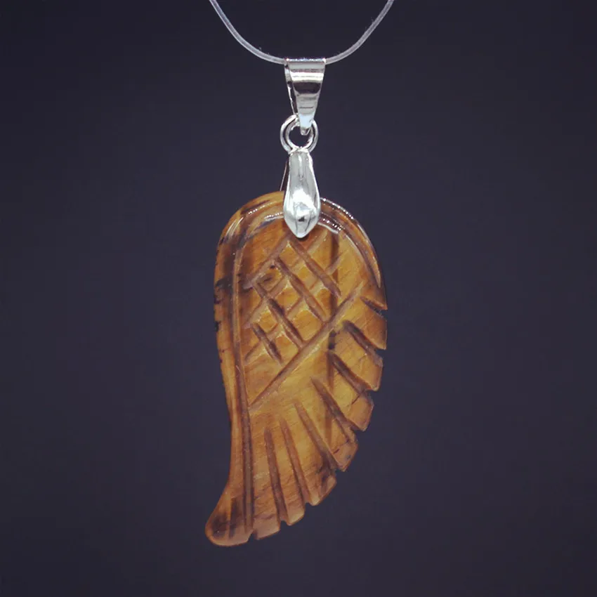 

100-Unique 1 Pcs Silver Plated Wings of Angel Natural Tiger Eye Stone Pendant for Men Jewelry