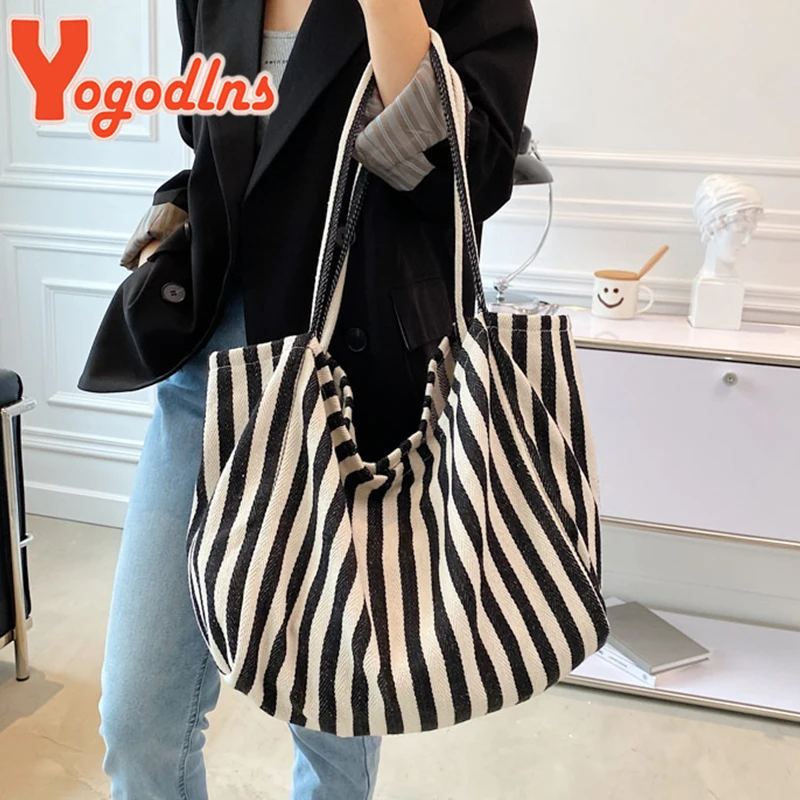 Large Capacity Canvas Bag for Women Fashion Striped Shoulder Bag New Top-handle Bag Travel Bag Shopping Tote Bolsa