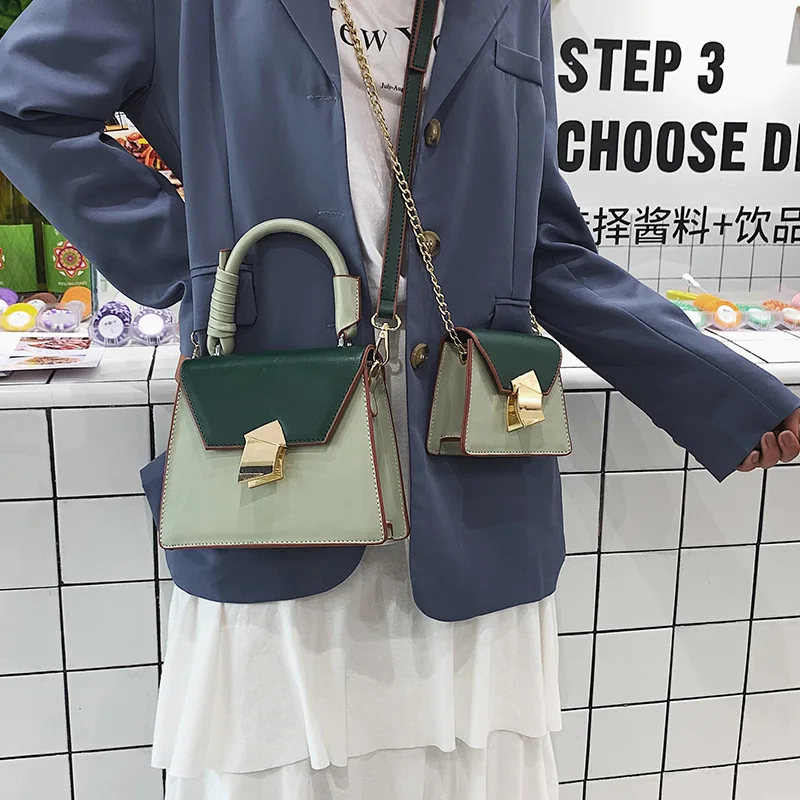 

INS Large Small Trapezoid WOMEN'S Bag 2019 Summer New Style Korean-style Contrast Color Hand Square Sling Bag Fashion Shoulder B