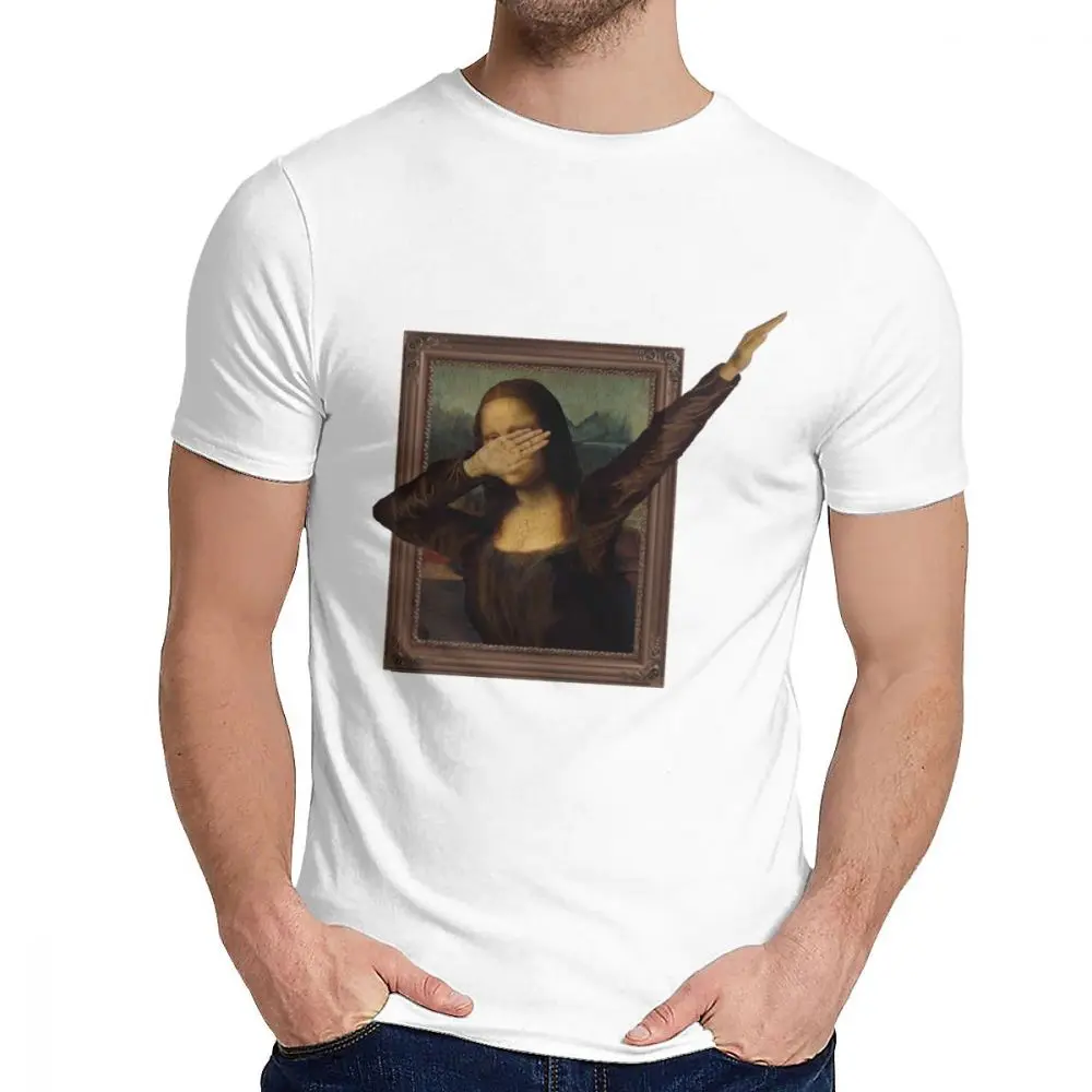 Мужская футболка с круглым вырезом и принтом Mona Lisa La Gioconda с короткими рукавами, Новое поступление для мужчин, топ из натурального хлопка, Лидер продаж - Цвет: Белый
