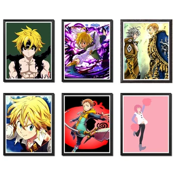 

Demon Seven Deadly Sins Meliodas Estarossa Escanor Japan Anime Digital Canvas Wall Art Print 8 x 10 Inches,Set of 6,No Frame