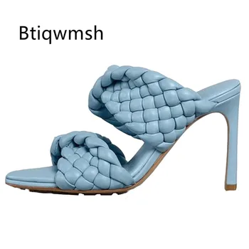 

2020 New Design Gladiator Sandals Women Open Toe Real Leather Weave 9cm High Heel Shoes Woman Fashion Party Shoes