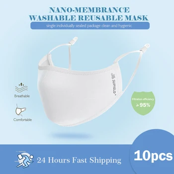 

BH SUPIELD 10 Pcs Reusable Multiple-use Nano Masks Face Mask 95% Filtration Features Washable Breathable 4 Layered Mascarilla