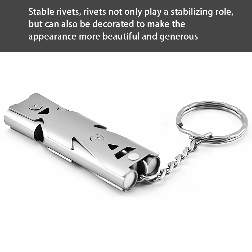 Portable Outdoors 150dB High Decibel Keychain Whistle Stainless Steel Double Pipe Emergency Survival Whistle Multifunction Tools