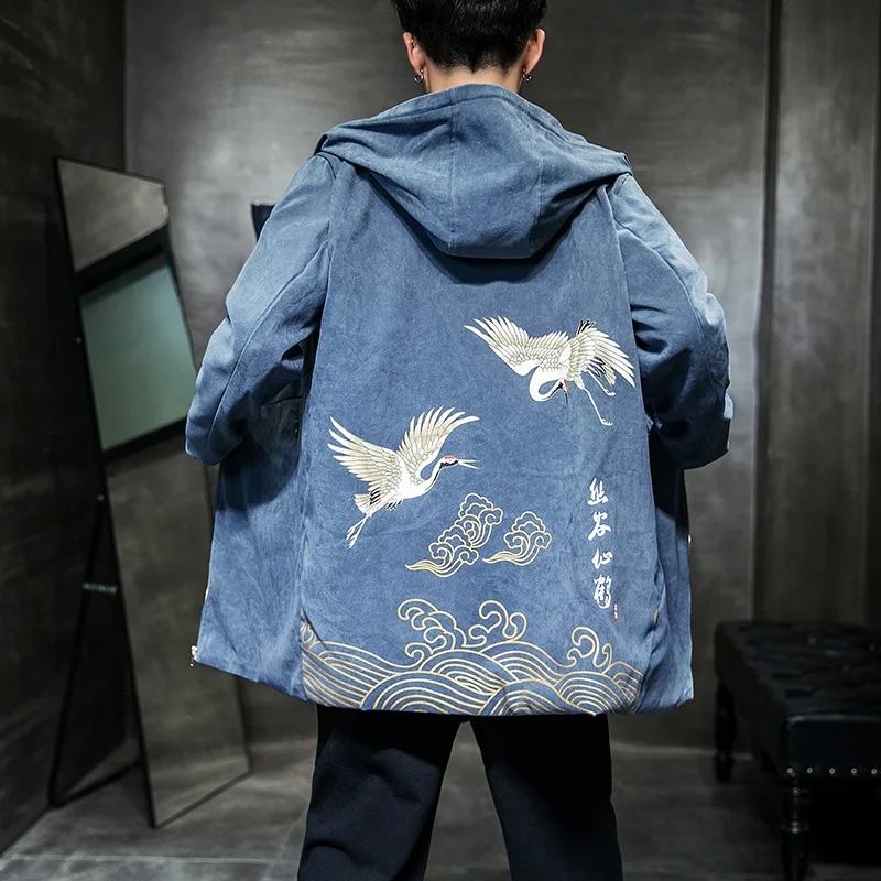 Традиционная китайская Блузка мужская Шанхайская одежда Tang Crane принт толстовка на молнии китайская куртка Восточная одежда для мужчин KK2962