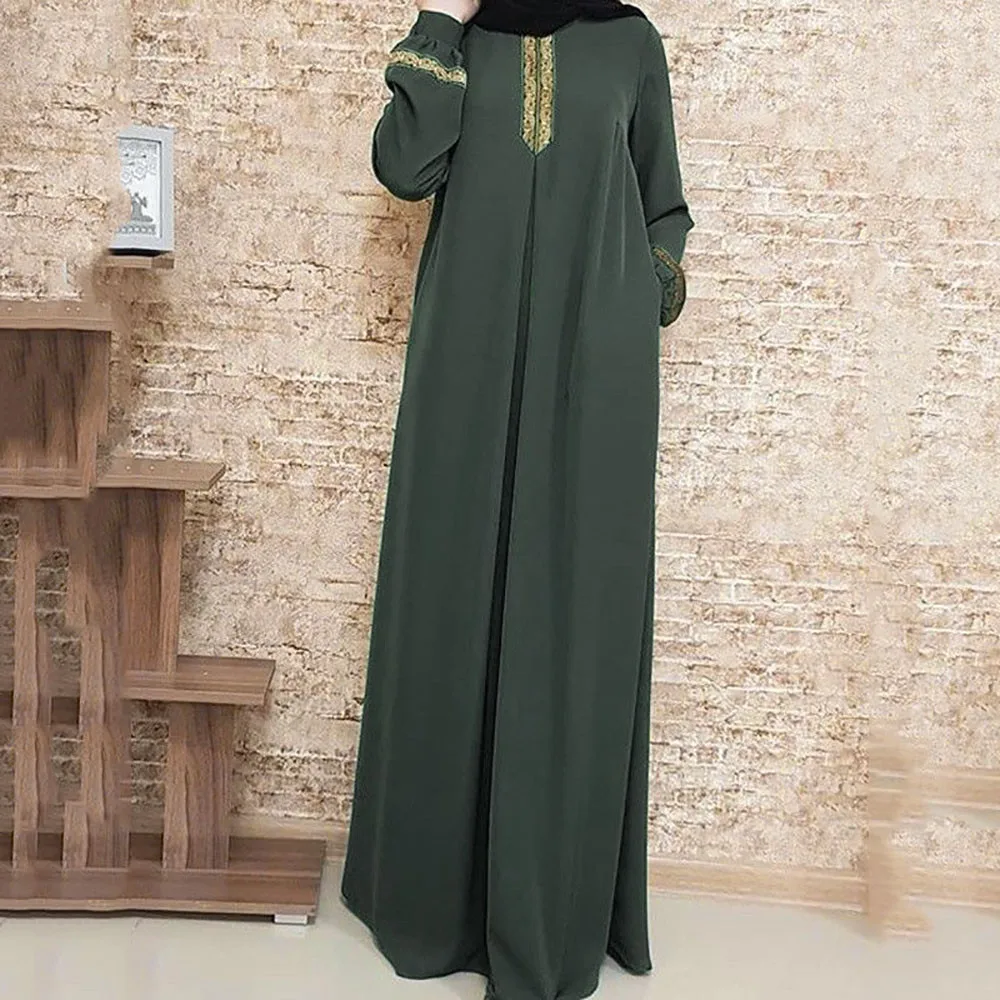 Модное женское платье размера плюс с принтом Абая джилбаба, мусульманское макси платье, повседневное длинное платье-кафтан - Цвет: Green