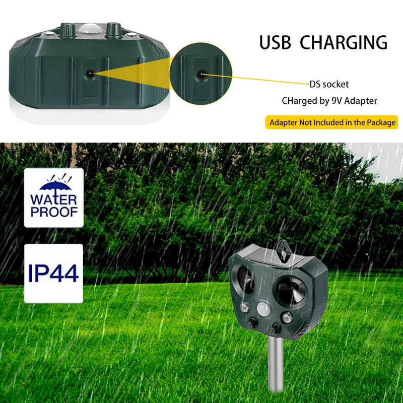 

Ultrasonic Solar Power Pest Animal Repeller Eco-friendly LED PIR Motion Bird Cat Rat Dog Repellent Useful Garden Animal Control