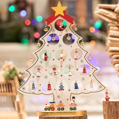 Рождественские деревянные принадлежности DIY Мини Рождественская елка небольшое украшение для рабочего стола сцена макет рождественские украшения для подарков - Цвет: 26X31cm