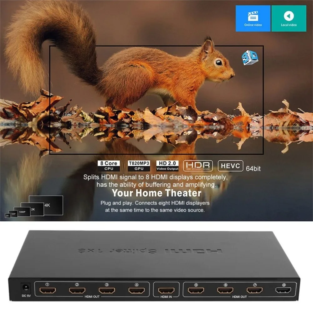 8 портов HDMI видео сплиттер аудио усилитель 3D Full HD 1080p 1 в 8 Выход HDMI концентратор коробка Коммутатор для HDTV проектор ПК МОНИТОР