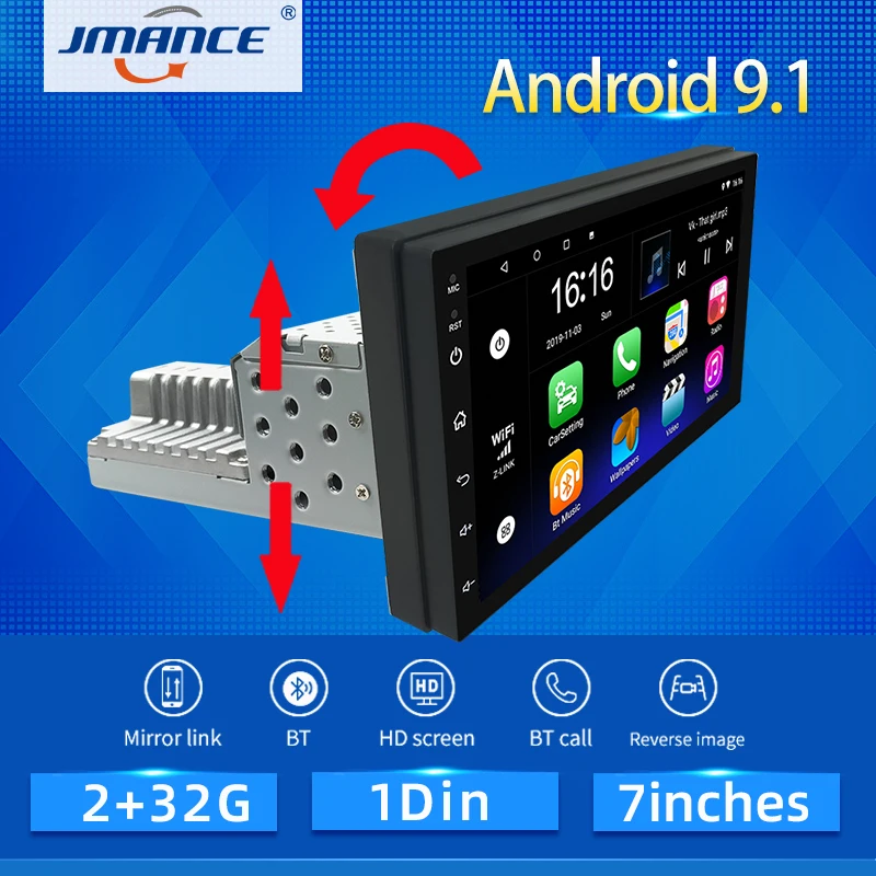 Автомагнитола 1DIN FM 7 дюймов Android 9 1 сенсорный экран 1080P четырехъядерный процессор