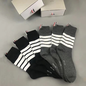 

2020 Fashion TB THOM Brand Socks Men Women Cotton Striped Casual Crew Socks Hip Hop Medium socks Ins 6 Pairs