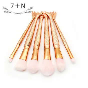 

6pcs mermaid makeup brush rose gold fish tail makeup brush set makeup brush easy makeup for novice girl lovely travel essential