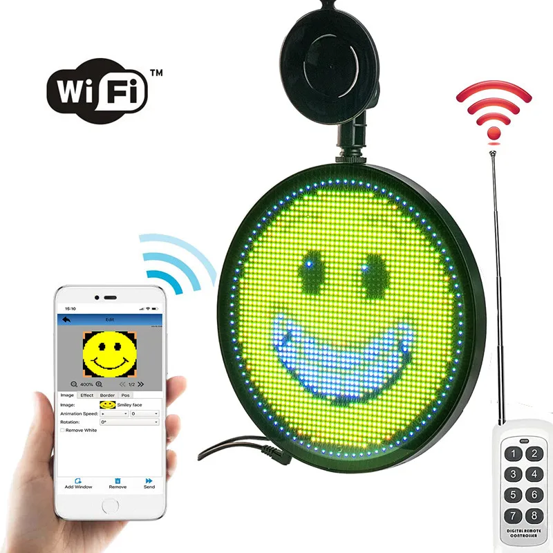12v 24v Round Car led display board scrolling information wifi input preset 8 information remote control programmable RGB Panel