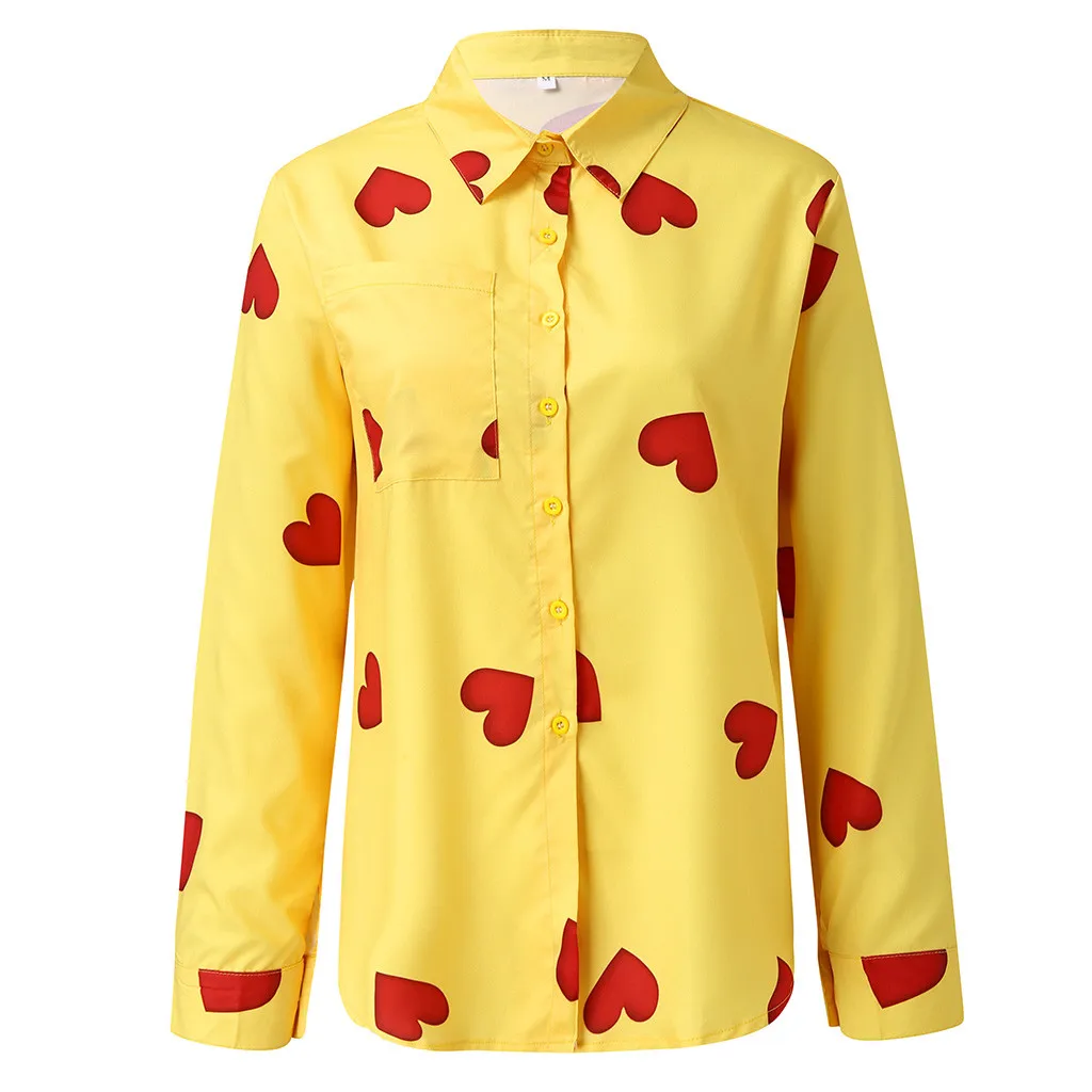 Женские блузы с длинным рукавом, тонкая блуза с v-образным вырезом и карманами, повседневные Рабочие Рубашки на пуговицах, Blusas Mujer De Moda - Цвет: Yellow