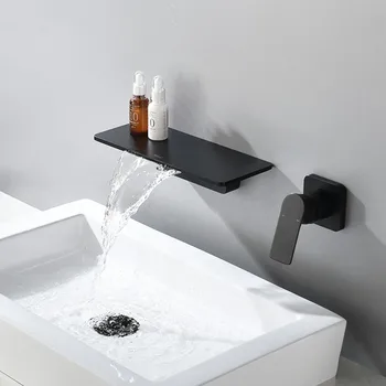 Best Simplicity Wall Mounted All Mounted Waterfall Bathroom Sink Faucet Cold Hot Water Basin Mixer Tap Top Quality Faucet