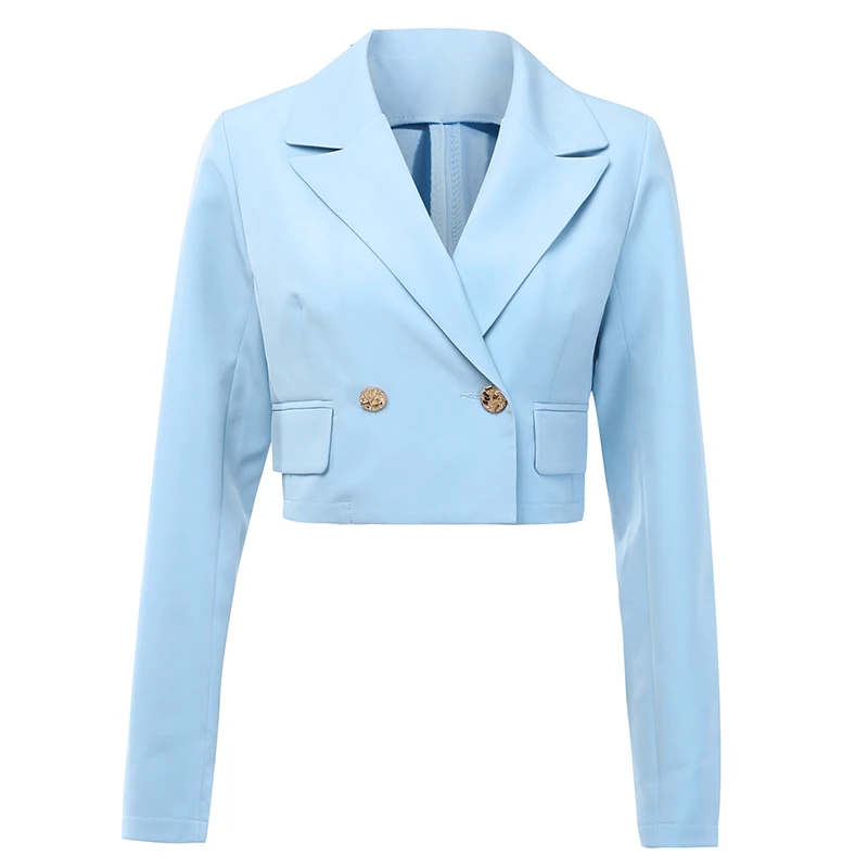 InstaHot элегантный короткий костюм Casaul Блейзер женский офисный Женский блейзер с закругленным воротником Highstreet верхняя одежда женская - Цвет: Blue